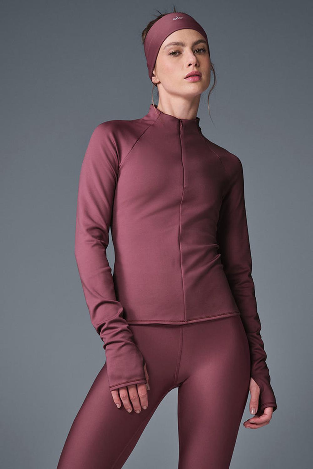 Burgundy Truffle Women Alo Yoga Airlift Winter Warm 1/4 Zip Long Sleeve | Australia  32976-ZCON