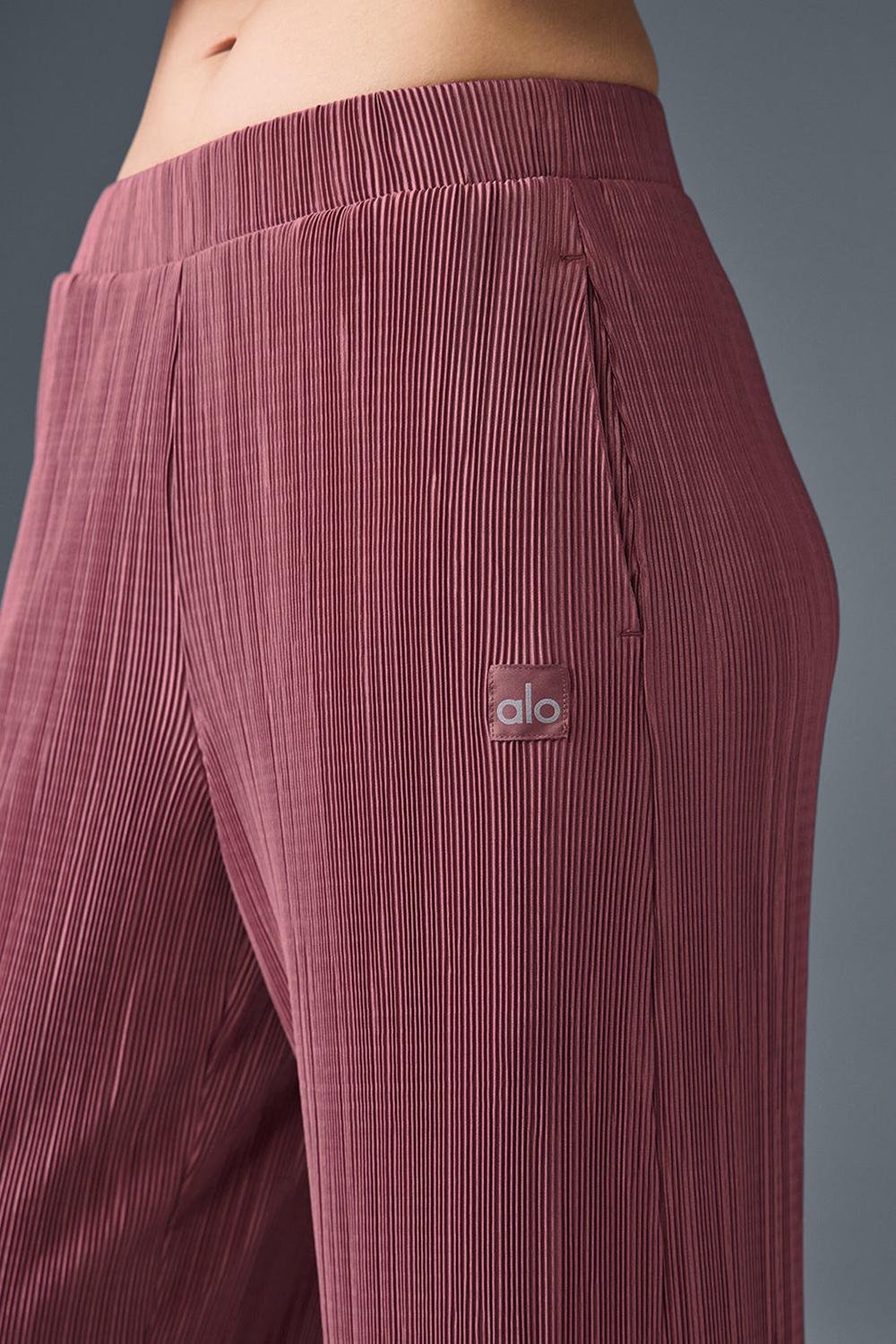 Burgundy Truffle Women Alo Yoga High-Waist Micro Plisse Straight Leg Pant | Australia  98523-SFKP