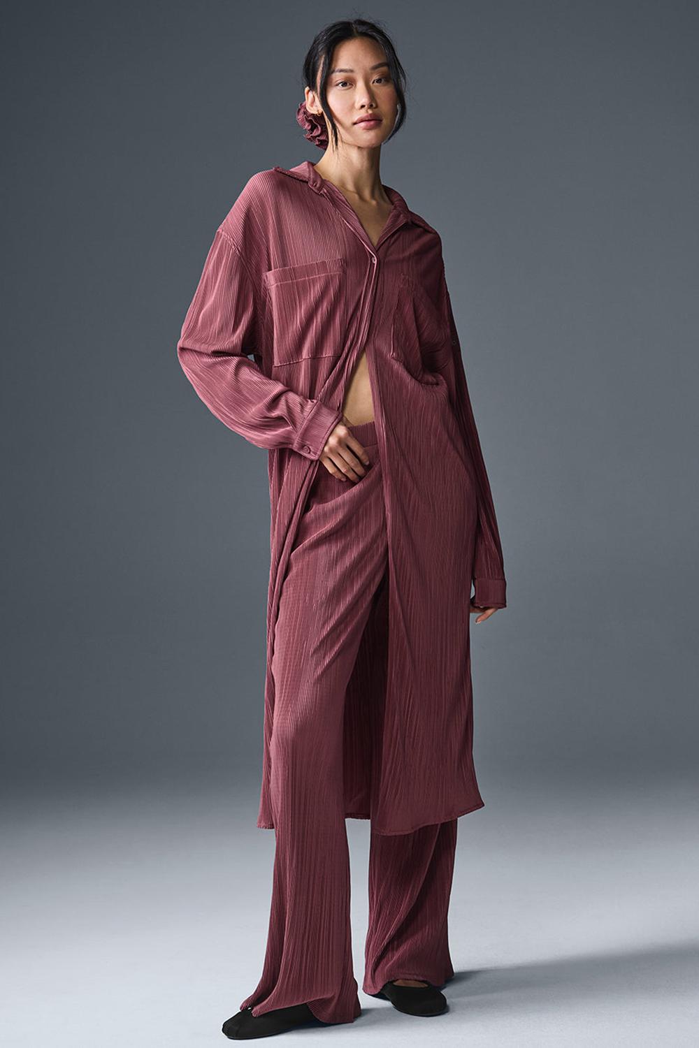 Burgundy Truffle Women Alo Yoga High-Waist Micro Plisse Straight Leg Pant | Australia  98523-SFKP