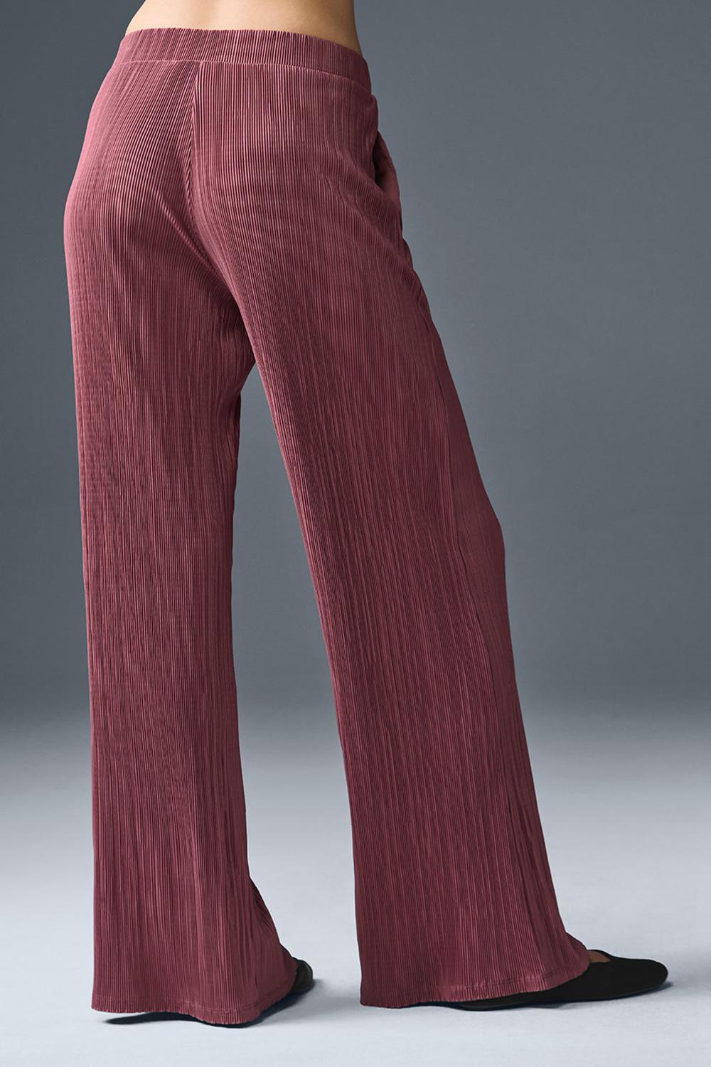 Burgundy Truffle Women Alo Yoga High-Waist Micro Plisse Straight Leg Pant | Australia  98523-SFKP