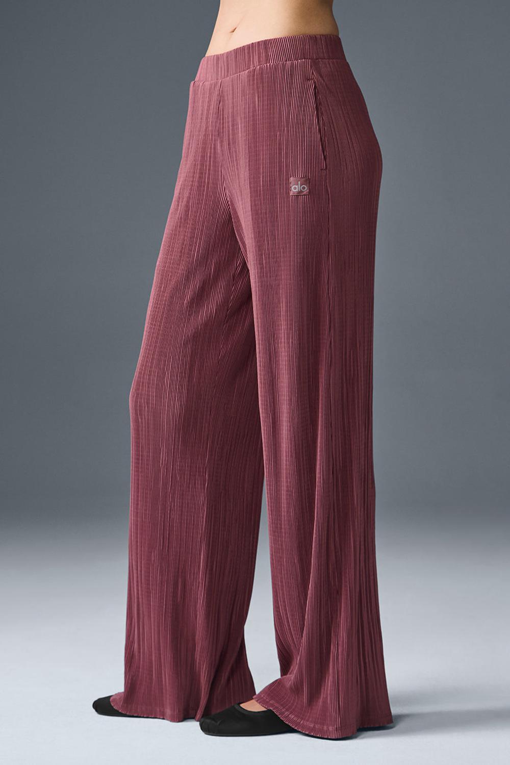 Burgundy Truffle Women Alo Yoga High-Waist Micro Plisse Straight Leg Pant | Australia  98523-SFKP