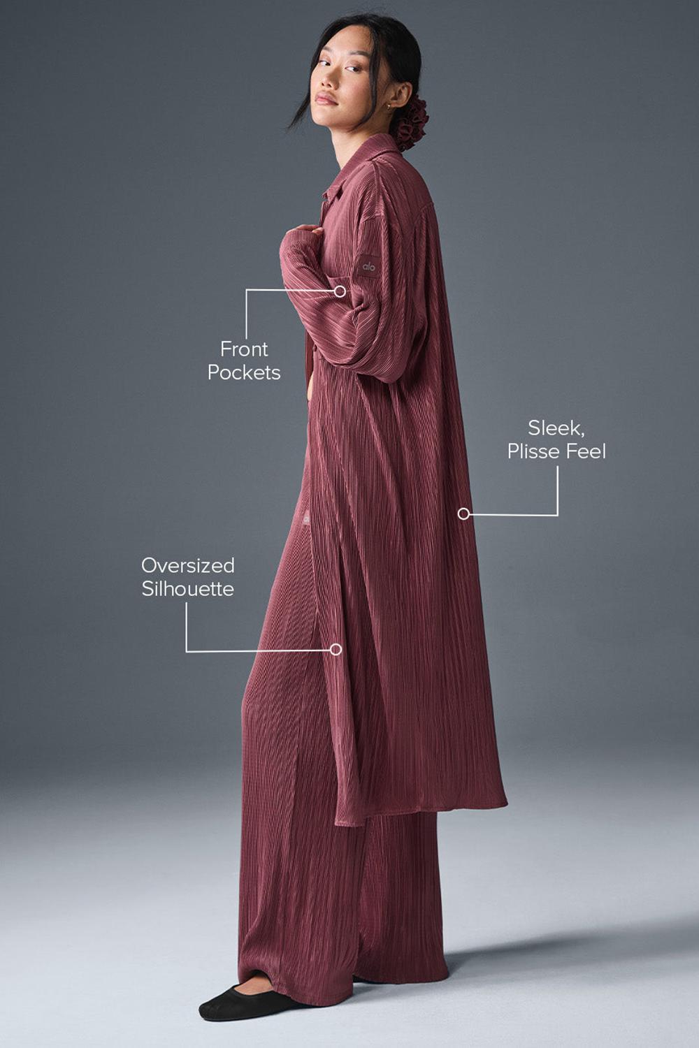 Burgundy Truffle Women Alo Yoga Micro Plisse Shirt Dress | Australia  87643-EDNI