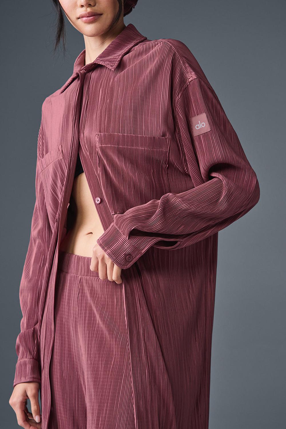 Burgundy Truffle Women Alo Yoga Micro Plisse Shirt Dress | Australia  87643-EDNI