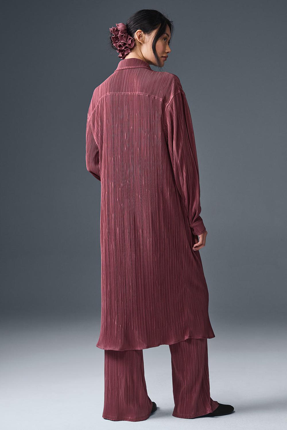 Burgundy Truffle Women Alo Yoga Micro Plisse Shirt Dress | Australia  87643-EDNI