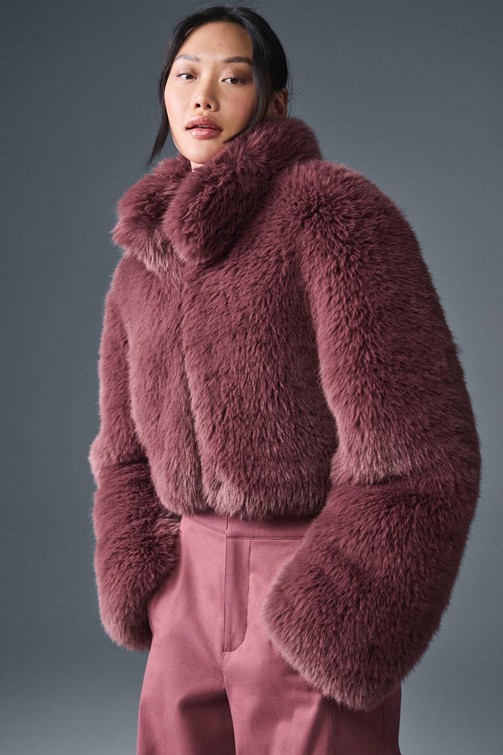 Burgundy Truffle Women Alo Yoga Opulent Faux Fur Cropped Jacket | Australia  30159-RMUT