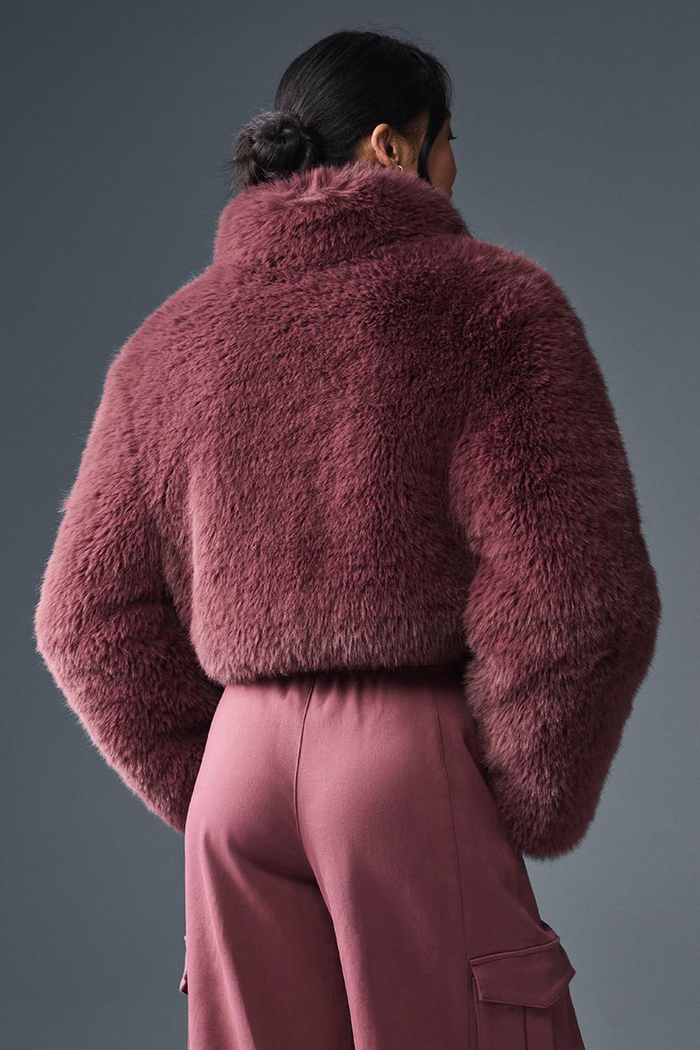 Burgundy Truffle Women Alo Yoga Opulent Faux Fur Cropped Jacket | Australia  30159-RMUT