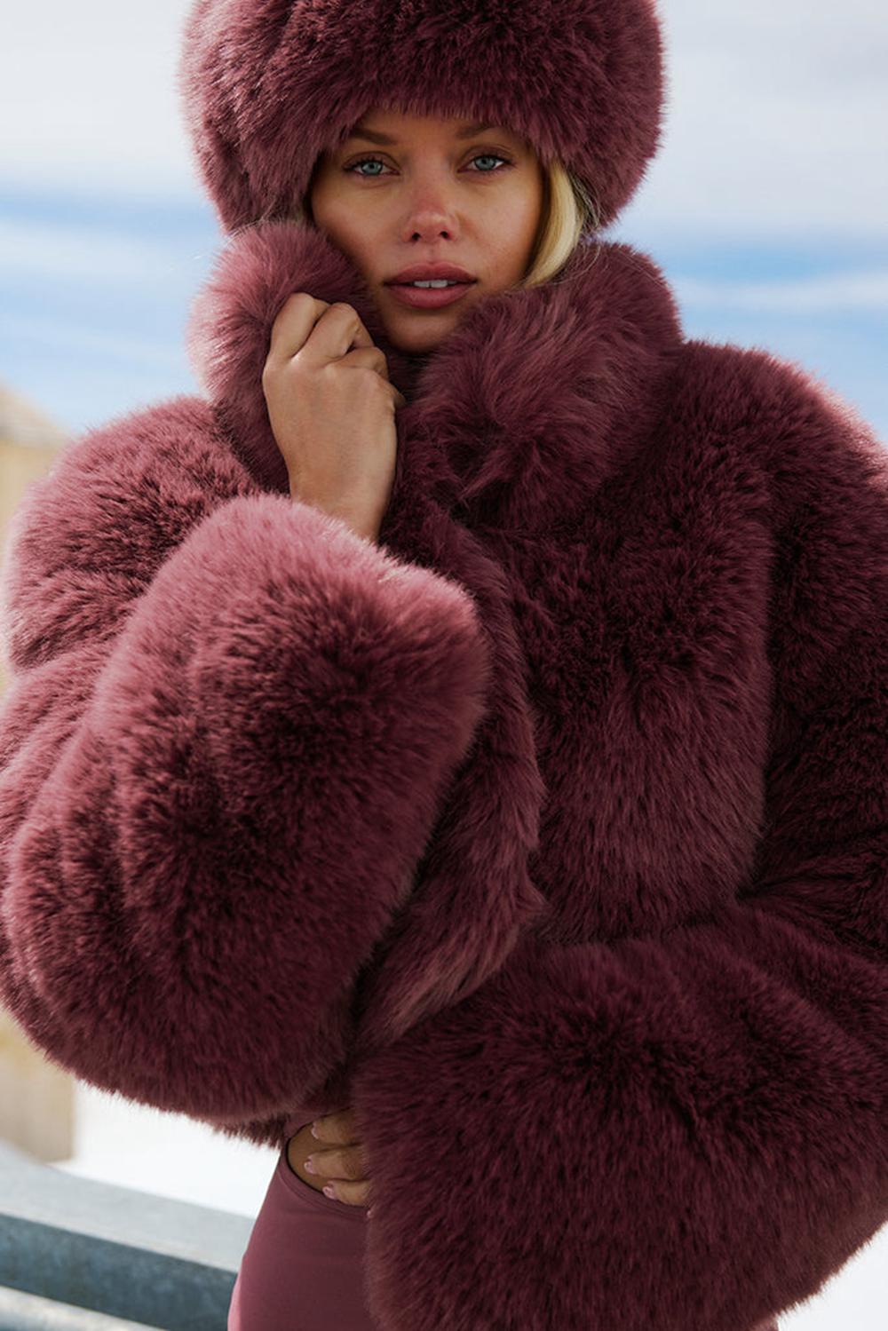 Burgundy Truffle Women Alo Yoga Opulent Faux Fur Cropped Jacket | Australia  30159-RMUT
