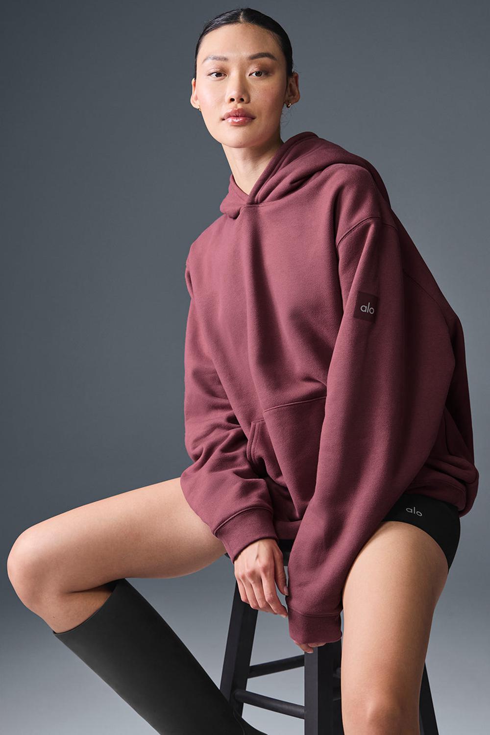 Burgundy Truffle Women Alo Yoga Renown Heavy Weight Hoodie | Australia  45096-AEMW