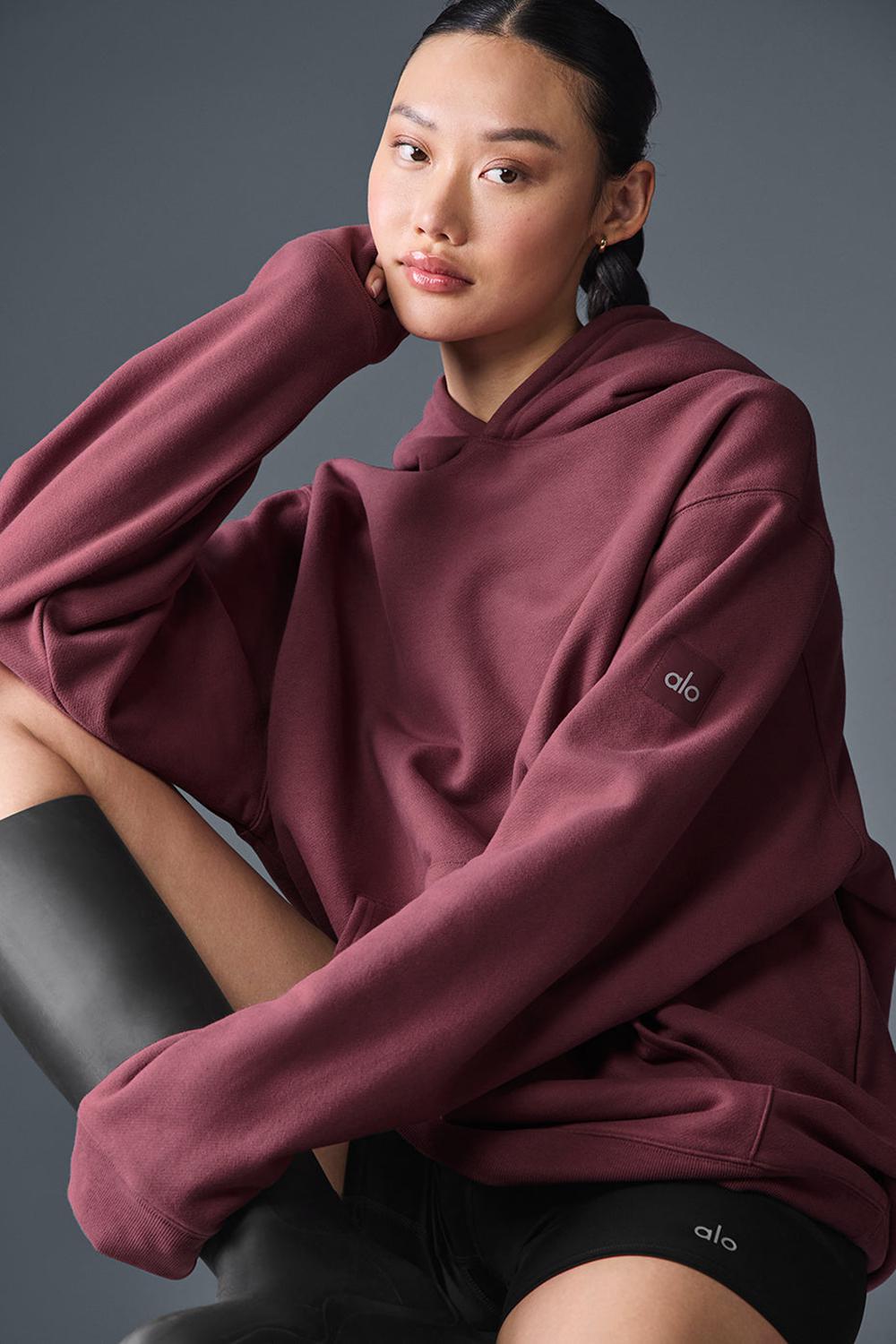 Burgundy Truffle Women Alo Yoga Renown Heavy Weight Hoodie | Australia  45096-AEMW
