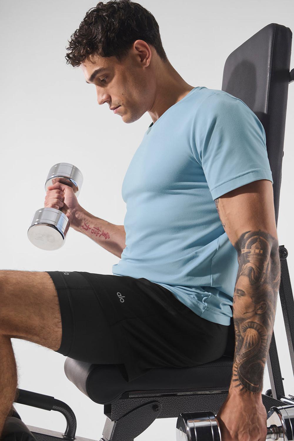 Celestial Blue Men Alo Yoga Conquer Reform Crewneck Short Sleeve | Australia  39586-YLPG