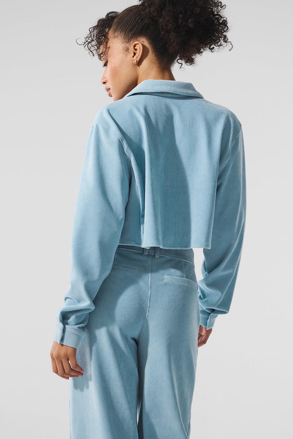 Celestial Blue Women Alo Yoga Micro Corduroy Dreamer Button Down Cropped Tops | Australia  74320-EGCA