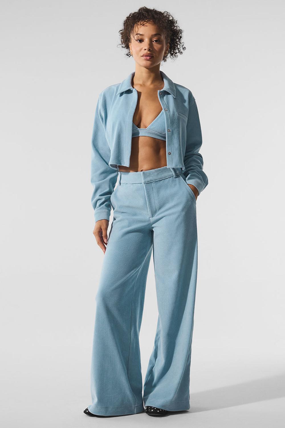 Celestial Blue Women Alo Yoga Micro Corduroy Dreamer Button Down Cropped Tops | Australia  74320-EGCA