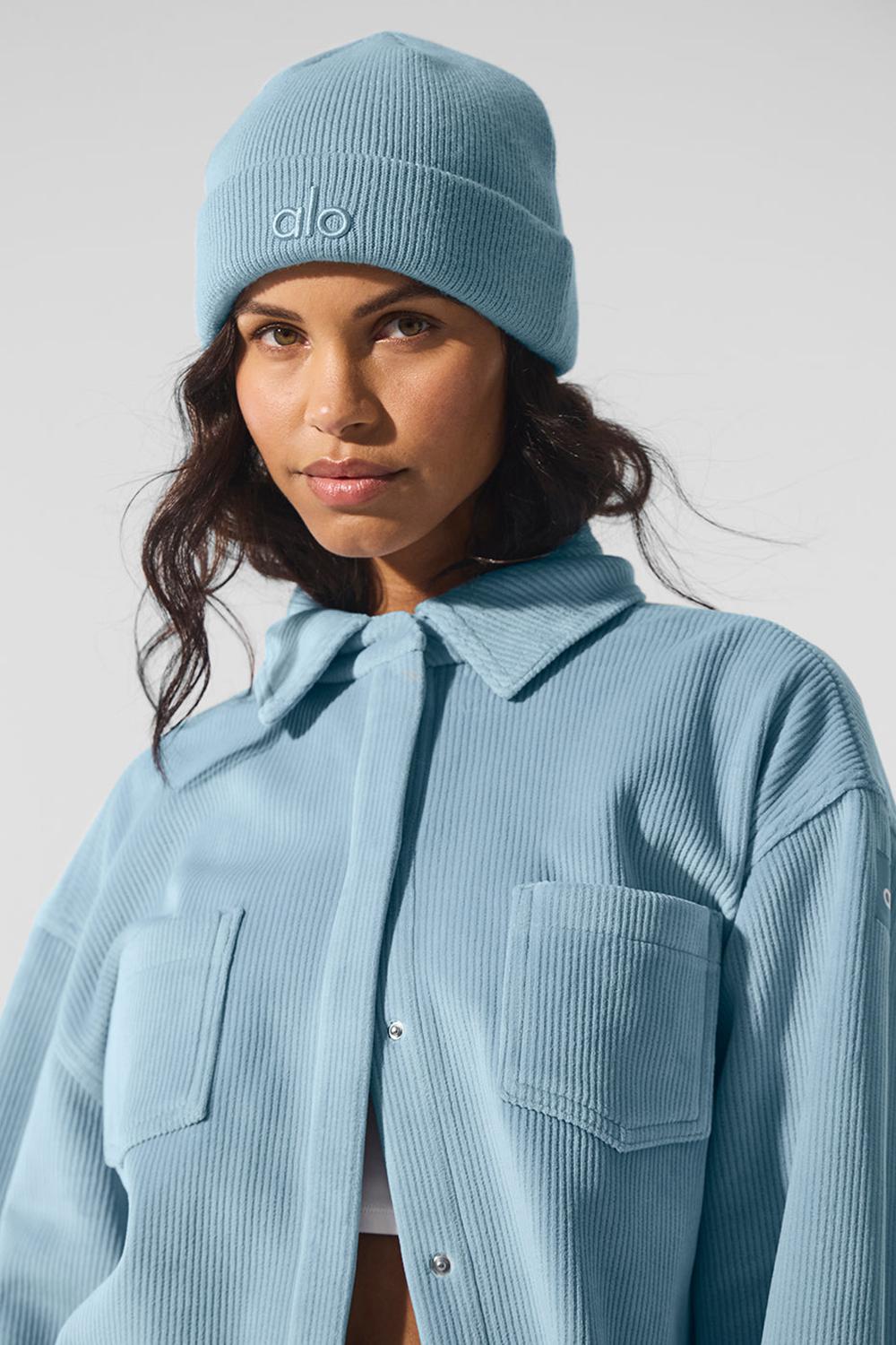 Celestial Blue Women Alo Yoga Ribbed Velour Mountain Side Shacket Jacket | Australia  45279-YPHX