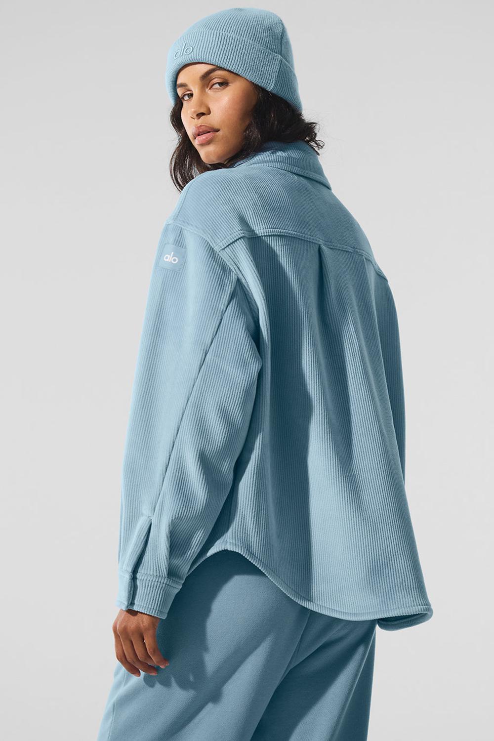 Celestial Blue Women Alo Yoga Ribbed Velour Mountain Side Shacket Jacket | Australia  45279-YPHX