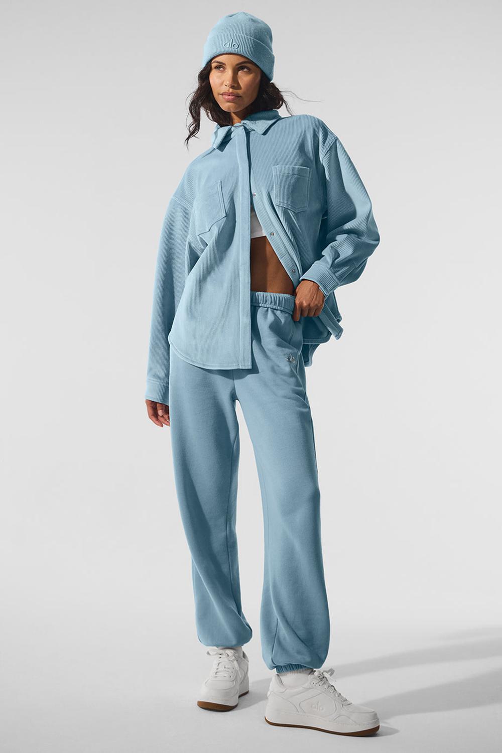 Celestial Blue Women Alo Yoga Ribbed Velour Mountain Side Shacket Jacket | Australia  45279-YPHX