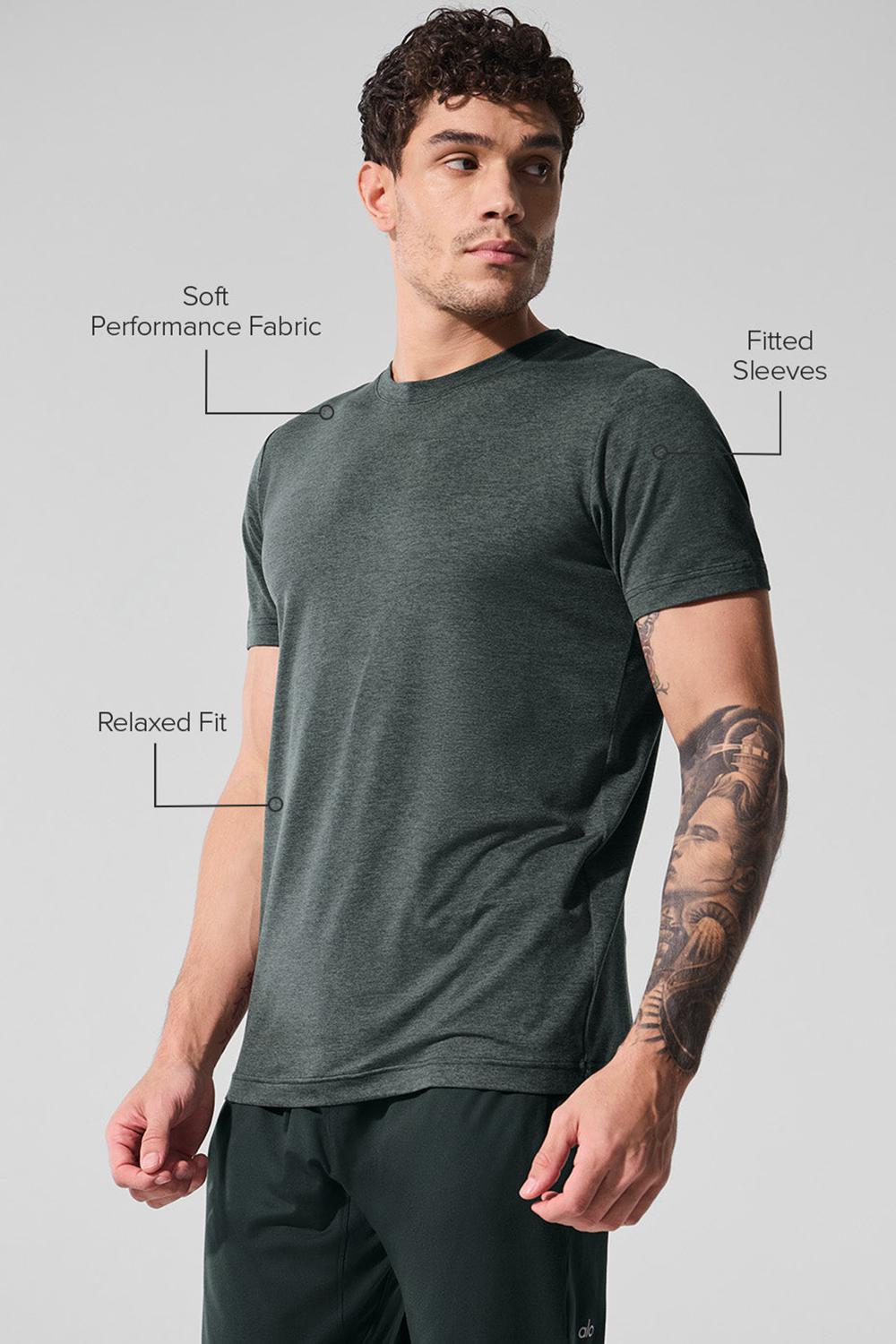 Charcoal Green Heather Men Alo Yoga Conquer Reform Crewneck Short Sleeve | Australia  42371-IXVQ