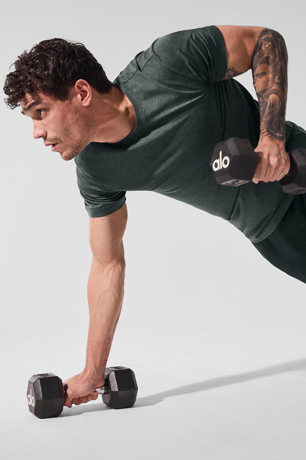 Charcoal Green Heather Men Alo Yoga Conquer Reform Crewneck Short Sleeve | Australia  42371-IXVQ