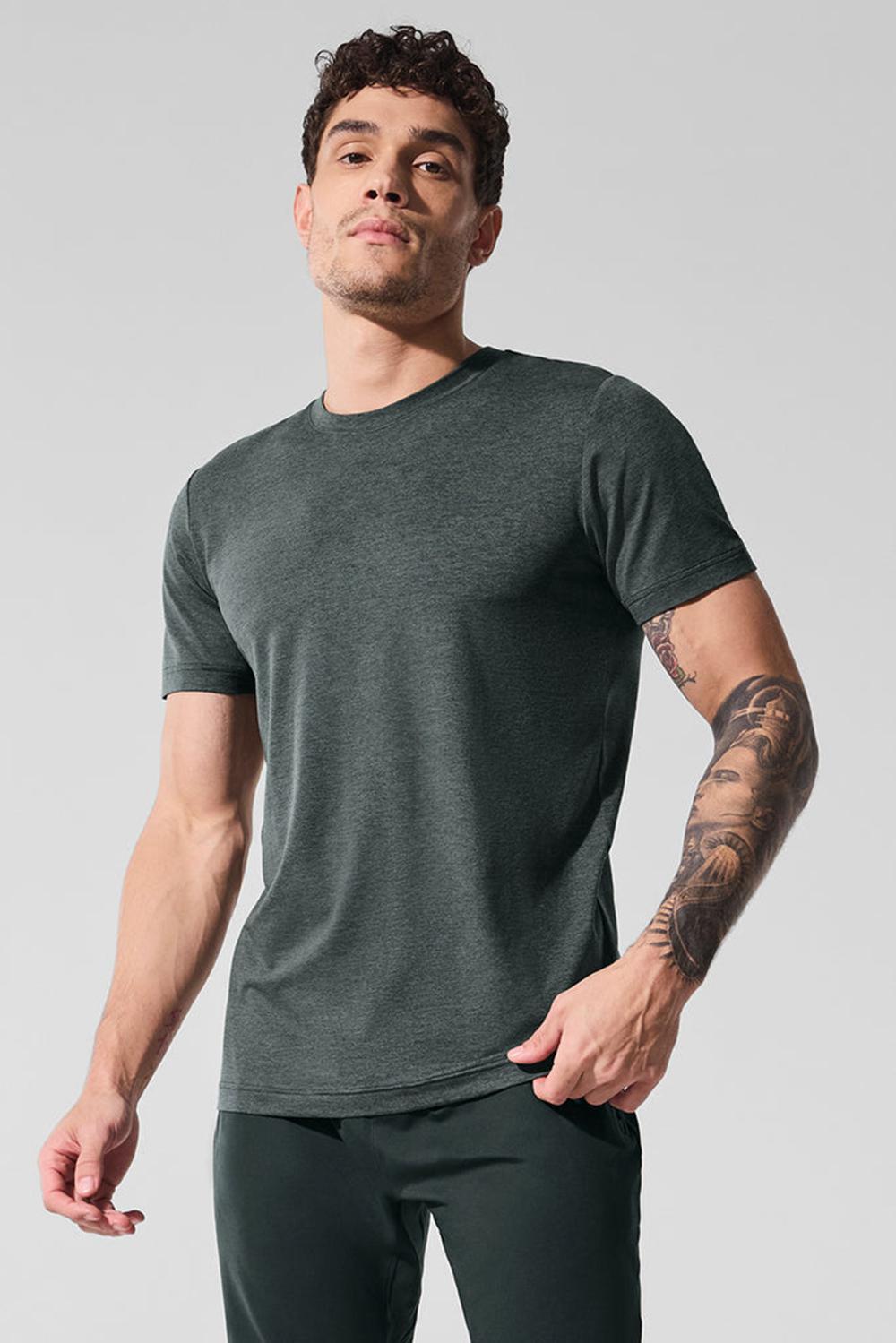 Charcoal Green Heather Men Alo Yoga Conquer Reform Crewneck Short Sleeve | Australia  42371-IXVQ