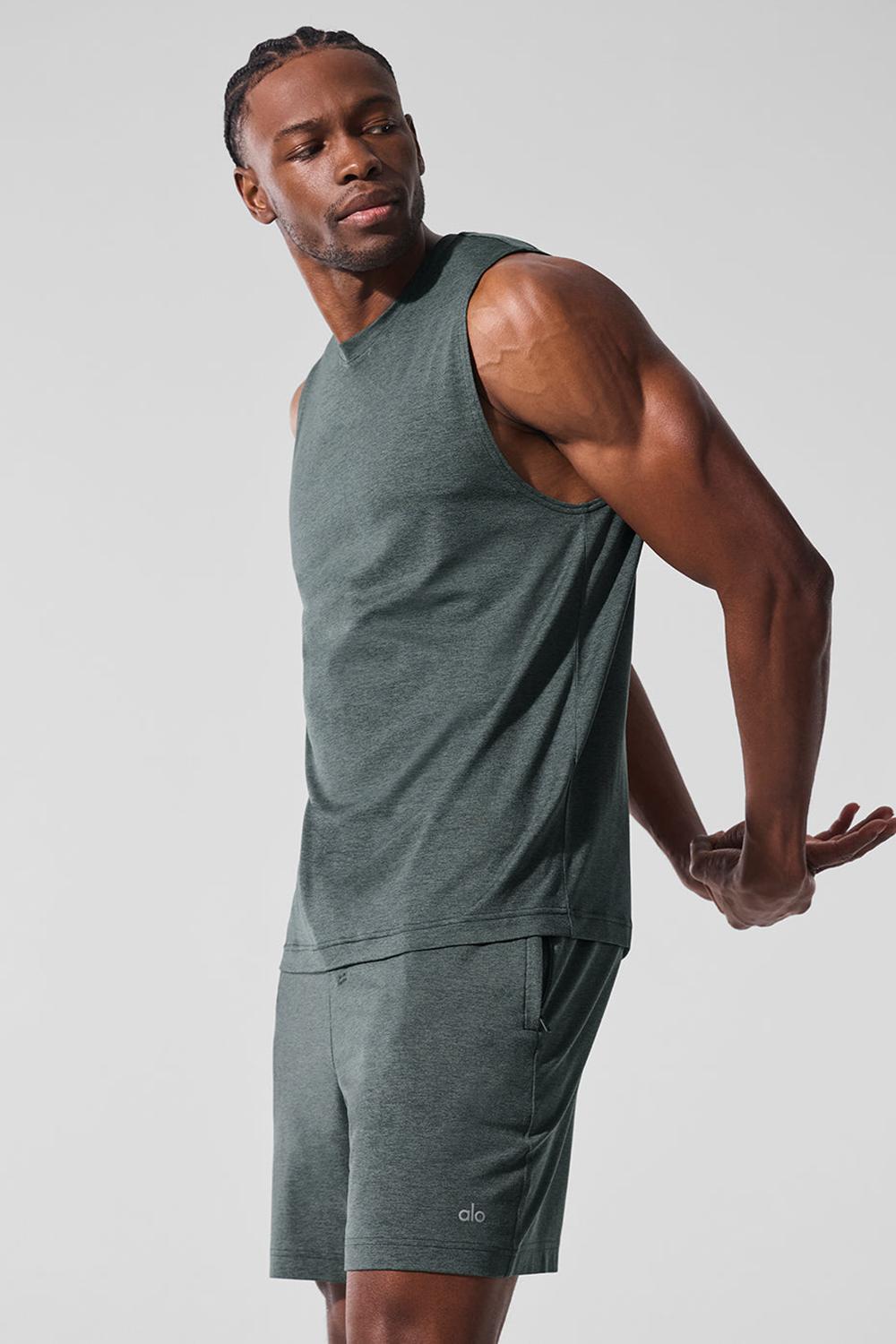Charcoal Green Heather Men Alo Yoga Conquer Muscle Tank | Australia  10379-XYJH