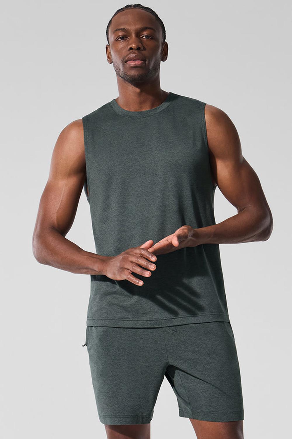 Charcoal Green Heather Men Alo Yoga Conquer Muscle Tank | Australia  10379-XYJH