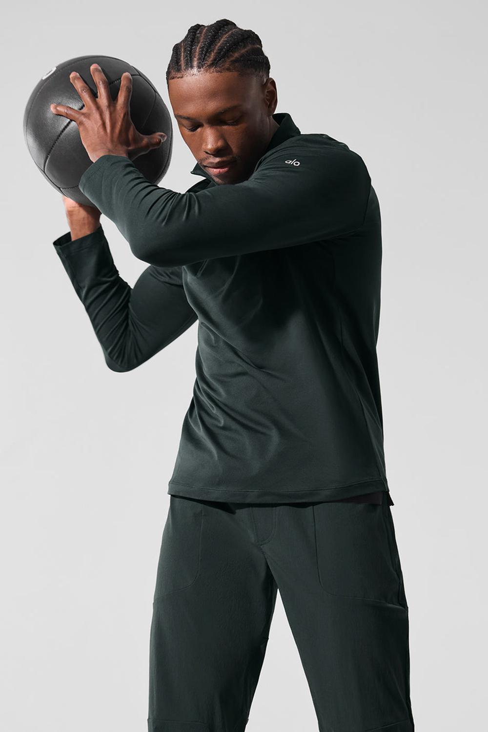 Charcoal Green Men Alo Yoga Conquer 1/4 Zip Reform Long Sleeve | Australia  17983-HYEN