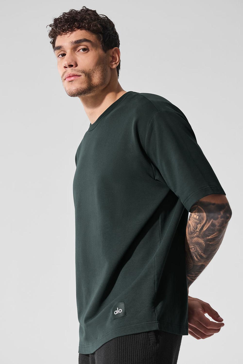 Charcoal Green Men Alo Yoga Double Take Short Sleeve | Australia  28640-TGIO