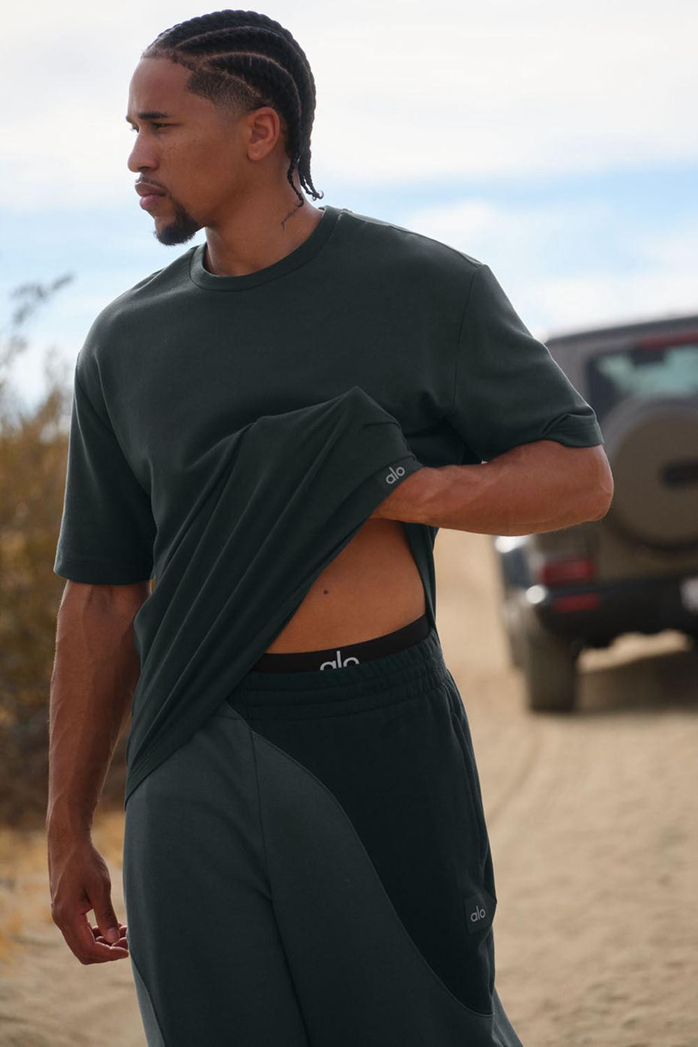 Charcoal Green Men Alo Yoga Double Take Short Sleeve | Australia  28640-TGIO