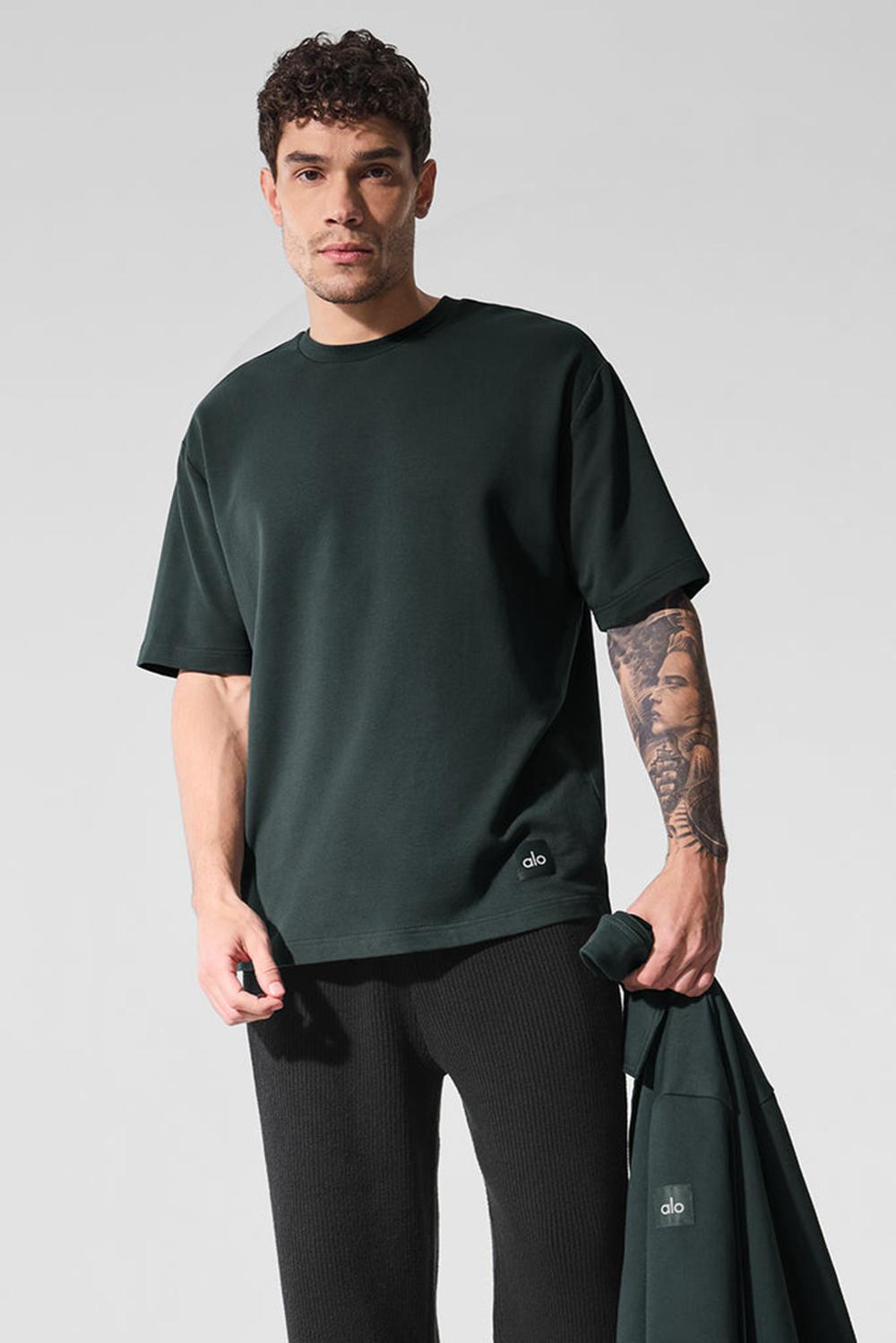 Charcoal Green Men Alo Yoga Double Take Short Sleeve | Australia  28640-TGIO