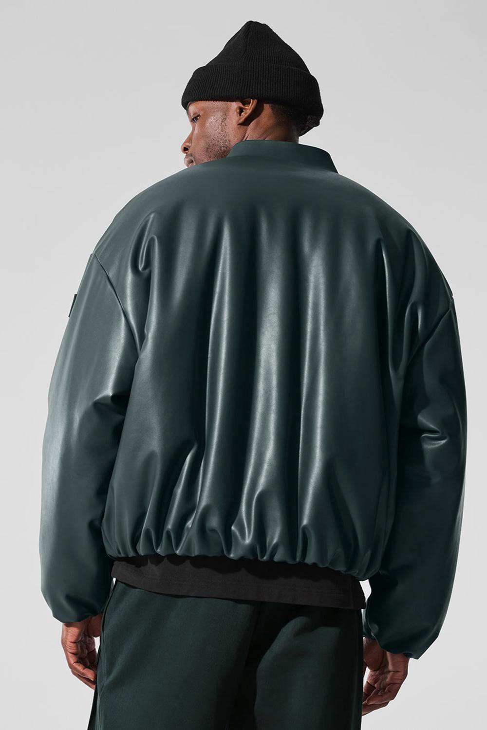 Charcoal Green Men Alo Yoga Faux Leather Premier Bomber Jacket | Australia  84563-ZWLM