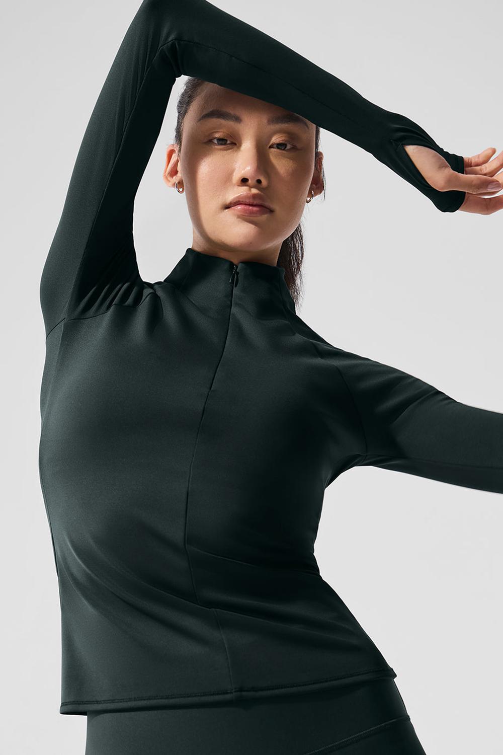 Charcoal Green Women Alo Yoga Airlift Winter Warm 1/4 Zip Long Sleeve | Australia  70531-QNUG