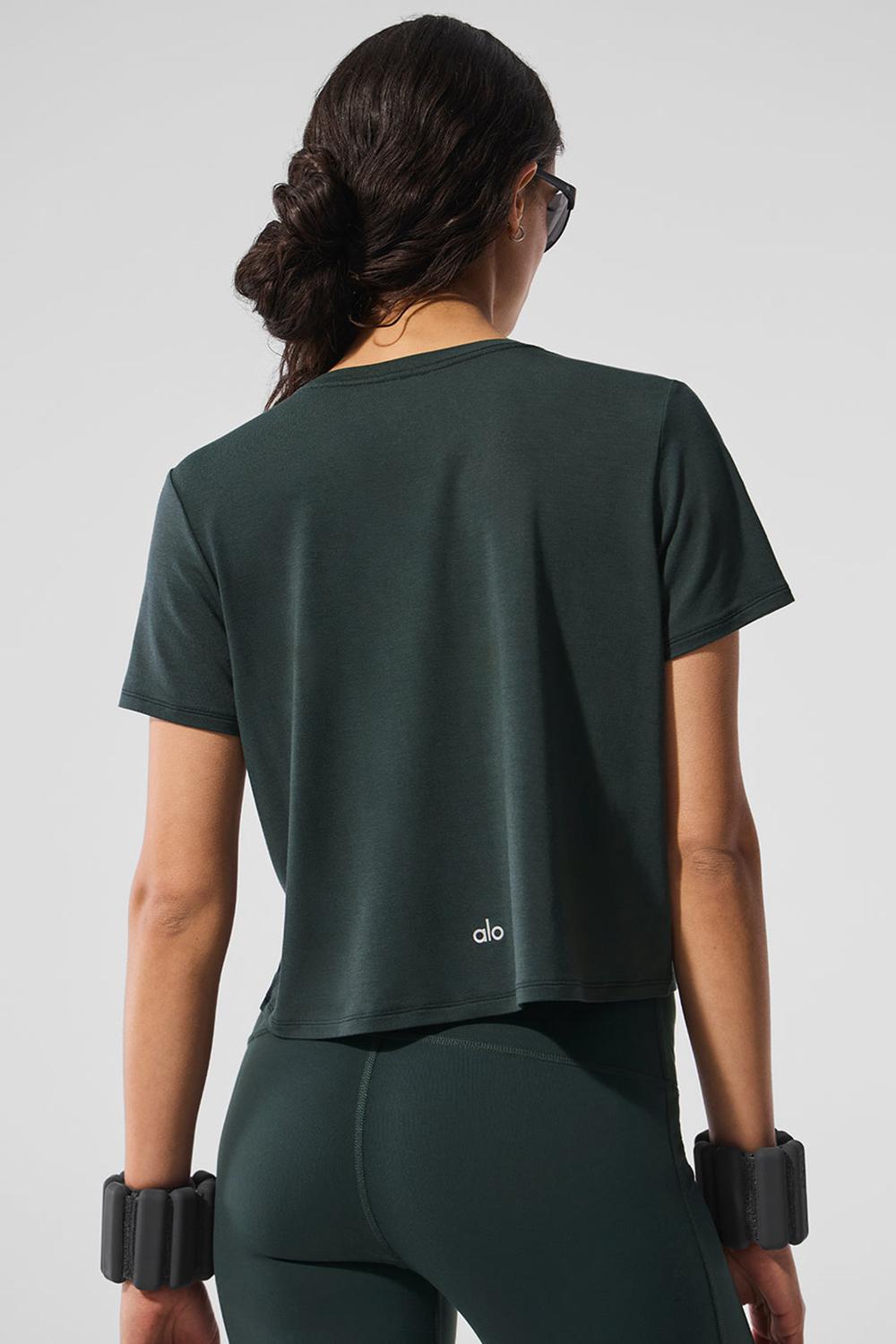 Charcoal Green Women Alo Yoga Cropped All Day Short Sleeve | Australia  09473-DQJS