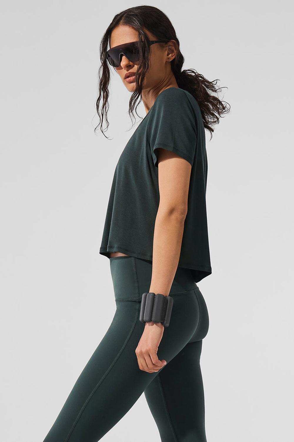 Charcoal Green Women Alo Yoga Cropped All Day Short Sleeve | Australia  09473-DQJS