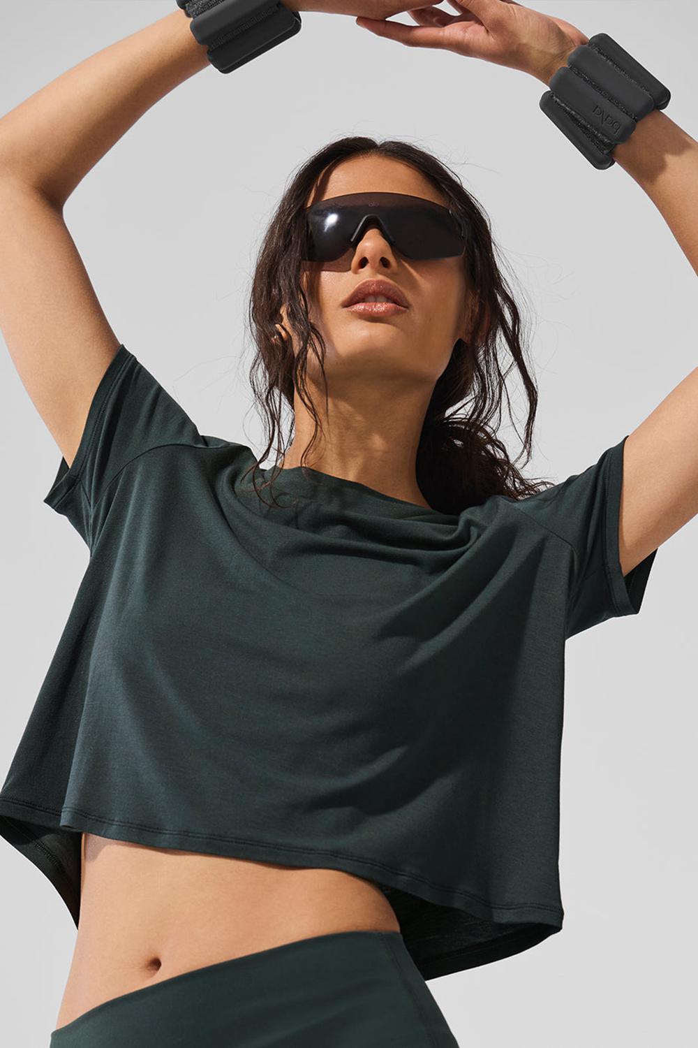 Charcoal Green Women Alo Yoga Cropped All Day Short Sleeve | Australia  09473-DQJS