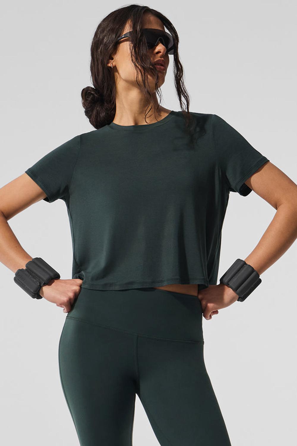 Charcoal Green Women Alo Yoga Cropped All Day Short Sleeve | Australia  09473-DQJS