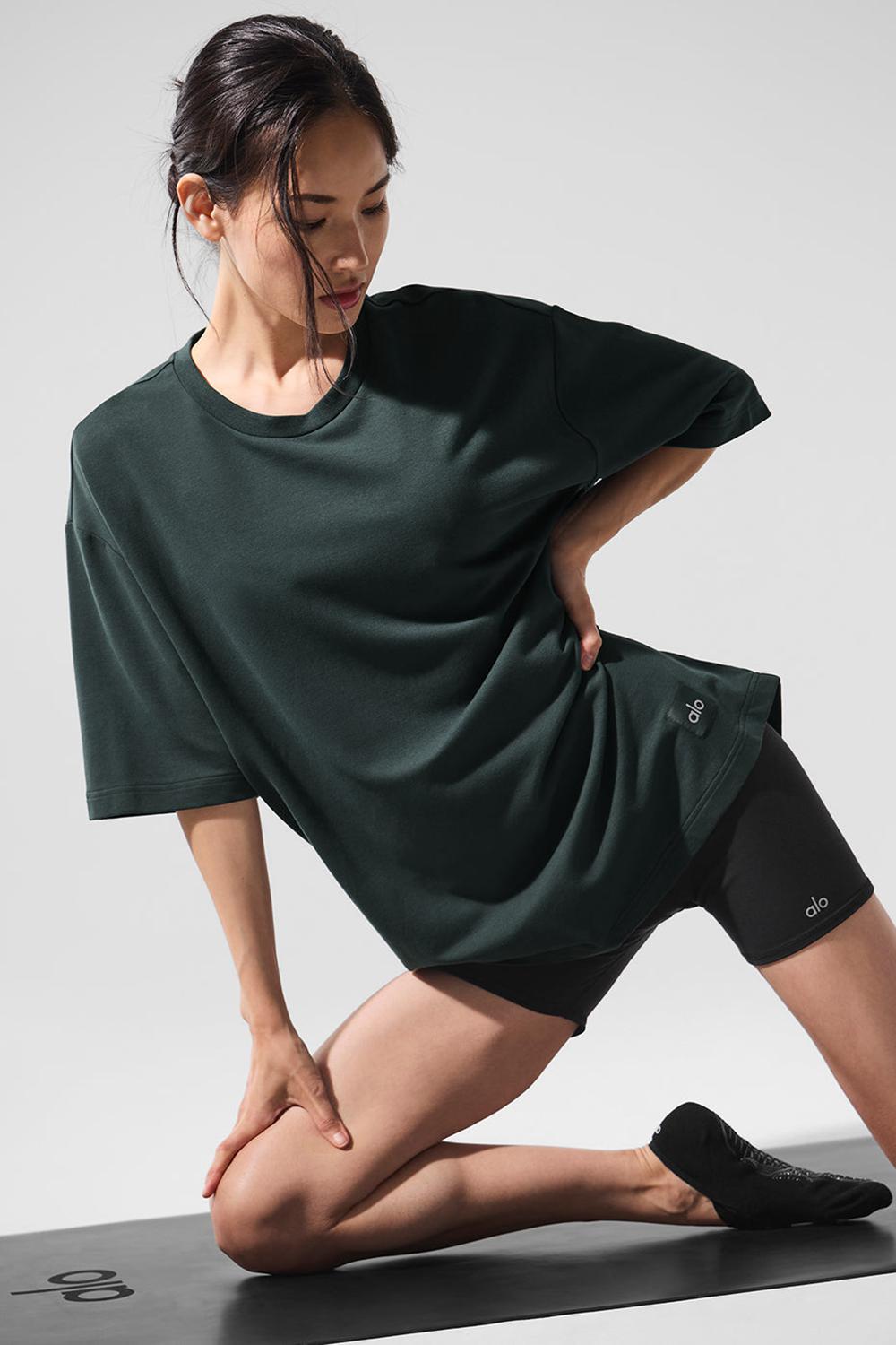 Charcoal Green Women Alo Yoga Double Take Short Sleeve | Australia  20951-ALIN