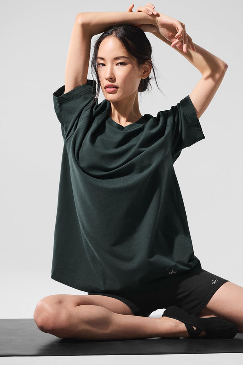 Charcoal Green Women Alo Yoga Double Take Short Sleeve | Australia  20951-ALIN