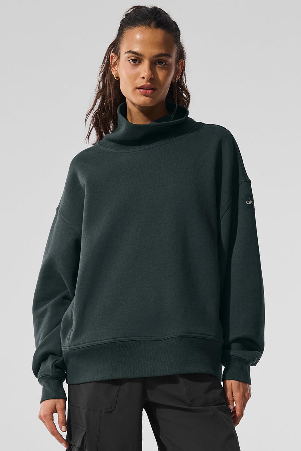 Charcoal Green Women Alo Yoga Hazy Mock Neck Pullover | Australia  75342-KBIC