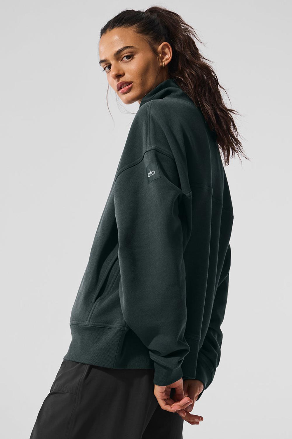 Charcoal Green Women Alo Yoga Hazy Mock Neck Pullover | Australia  75342-KBIC