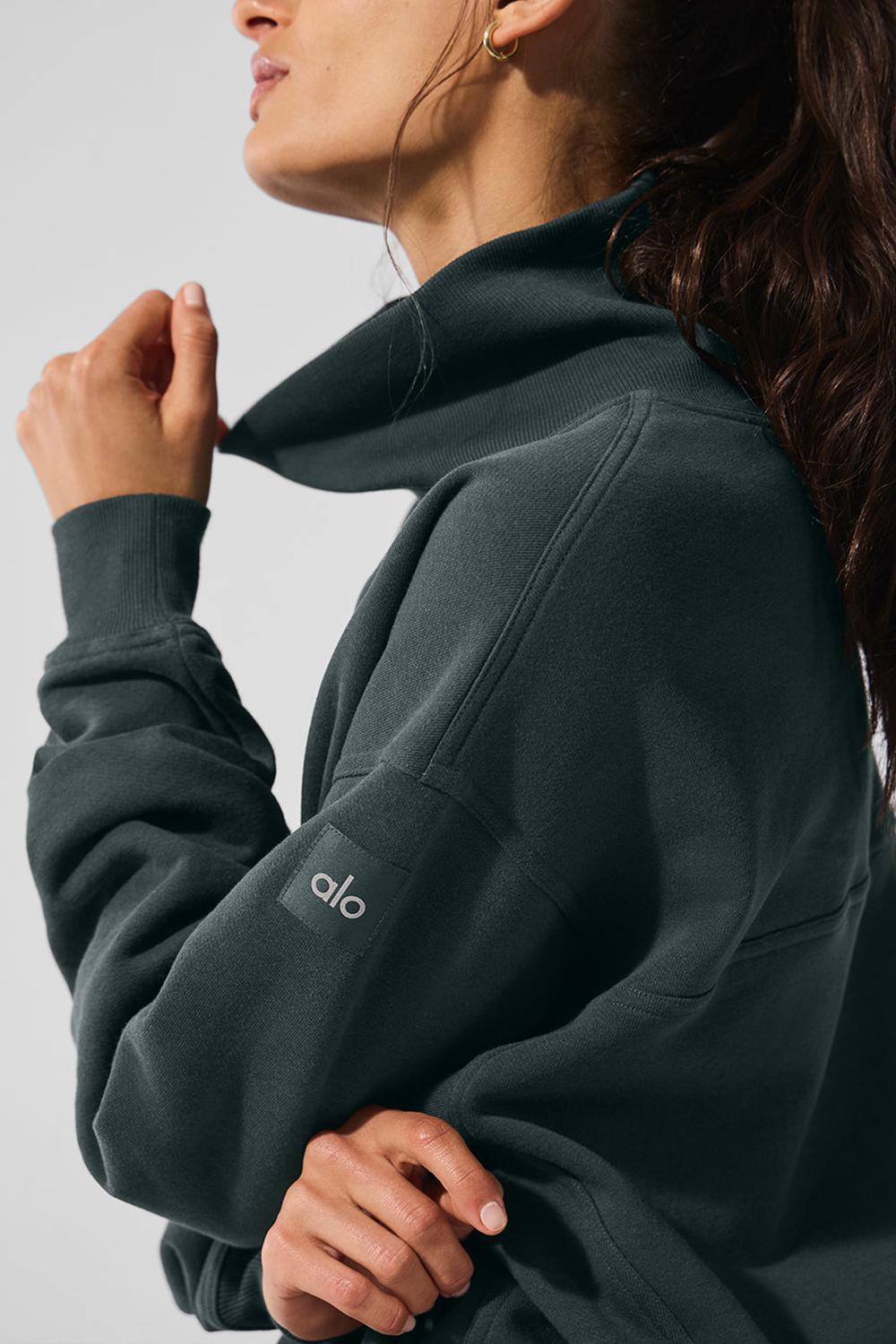Charcoal Green Women Alo Yoga Hazy Mock Neck Pullover | Australia  75342-KBIC