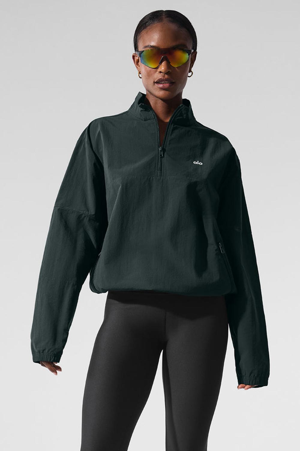 Charcoal Green Women Alo Yoga Light Weight Takeaway Track Pullover | Australia  61052-KAHB