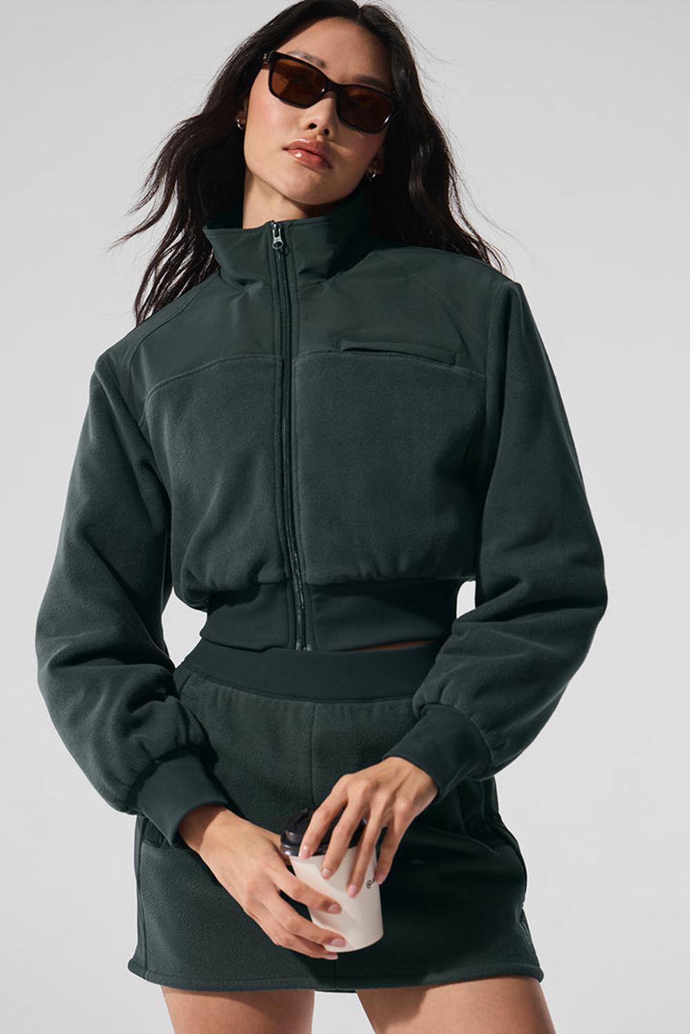 Charcoal Green Women Alo Yoga Polar Fleece Cropped Wintry Mix Jacket | Australia  14520-FCBU