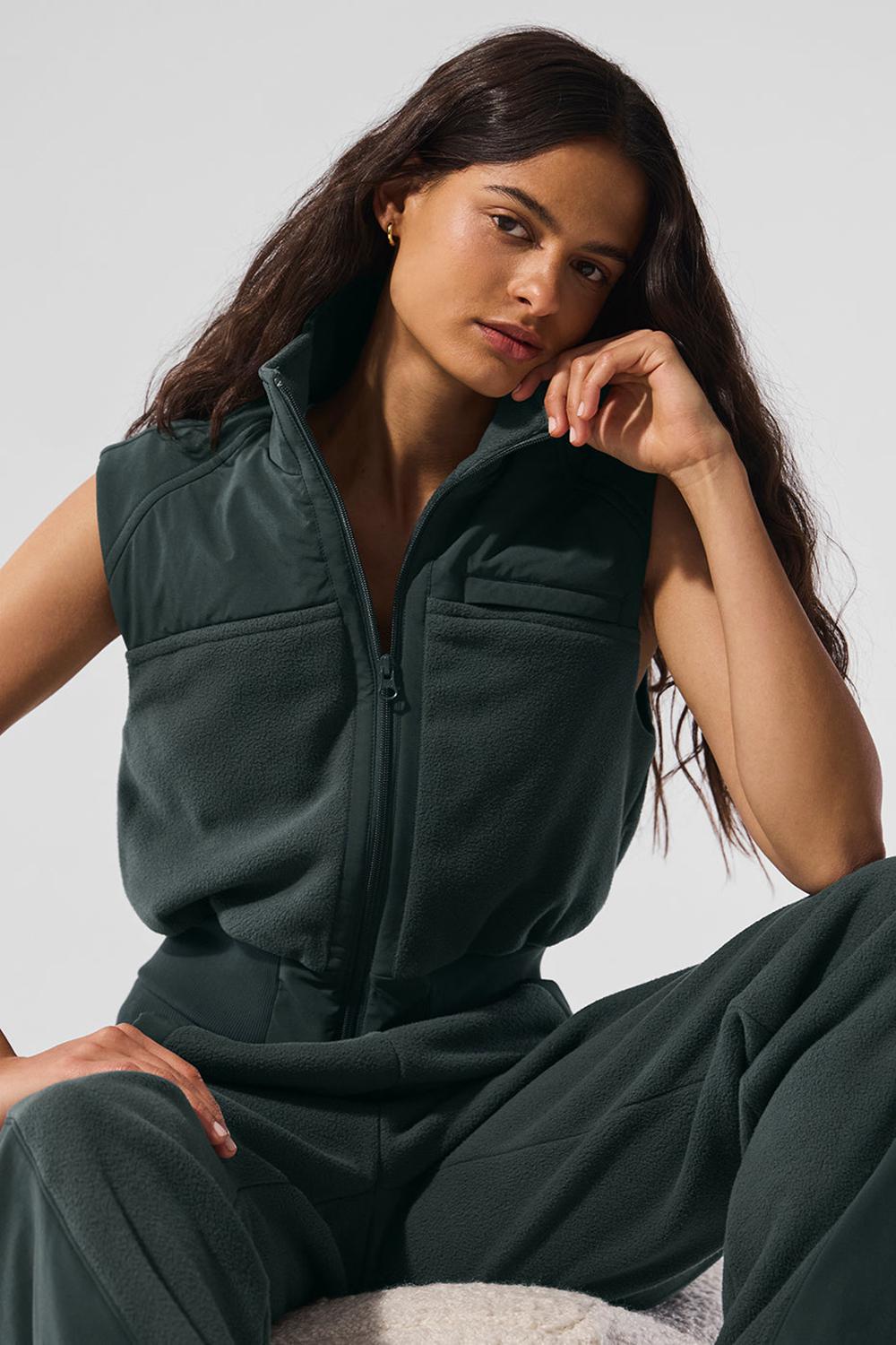Charcoal Green Women Alo Yoga Polar Fleece Wintry Mix Vest | Australia  49516-NEKO