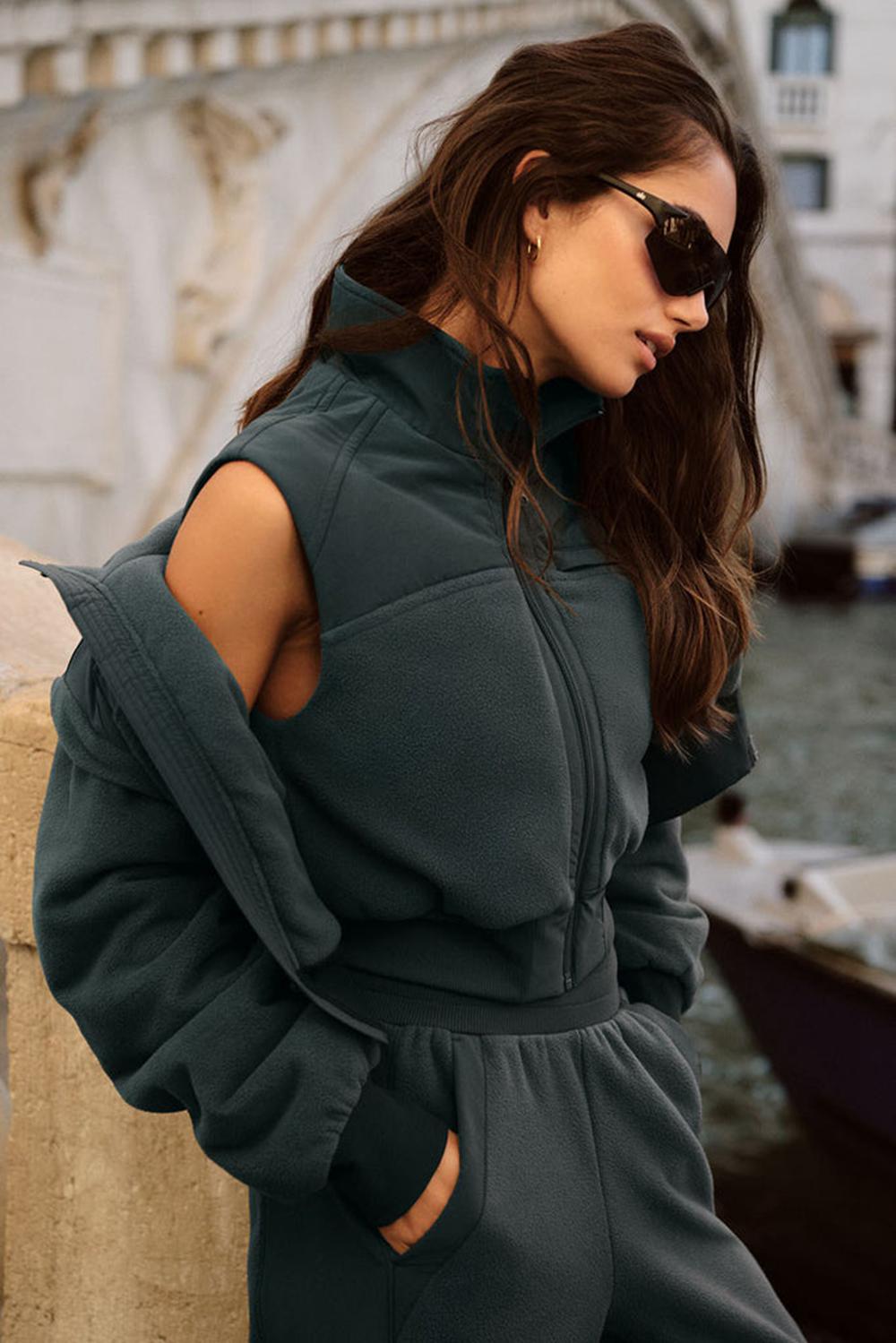 Charcoal Green Women Alo Yoga Polar Fleece Wintry Mix Vest | Australia  49516-NEKO