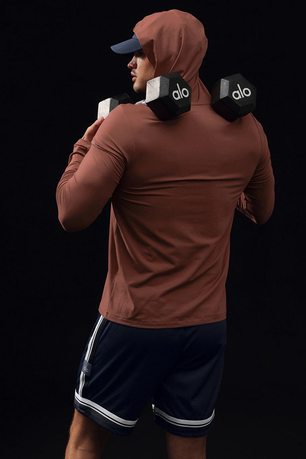 Chestnut Men Alo Yoga Conquer Reform With Hood Long Sleeve | Australia  51279-JOXZ