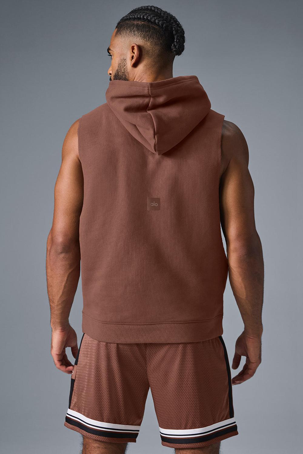 Chestnut Men Alo Yoga Renown Sleeveless Hoodie | Australia  96087-KFEM
