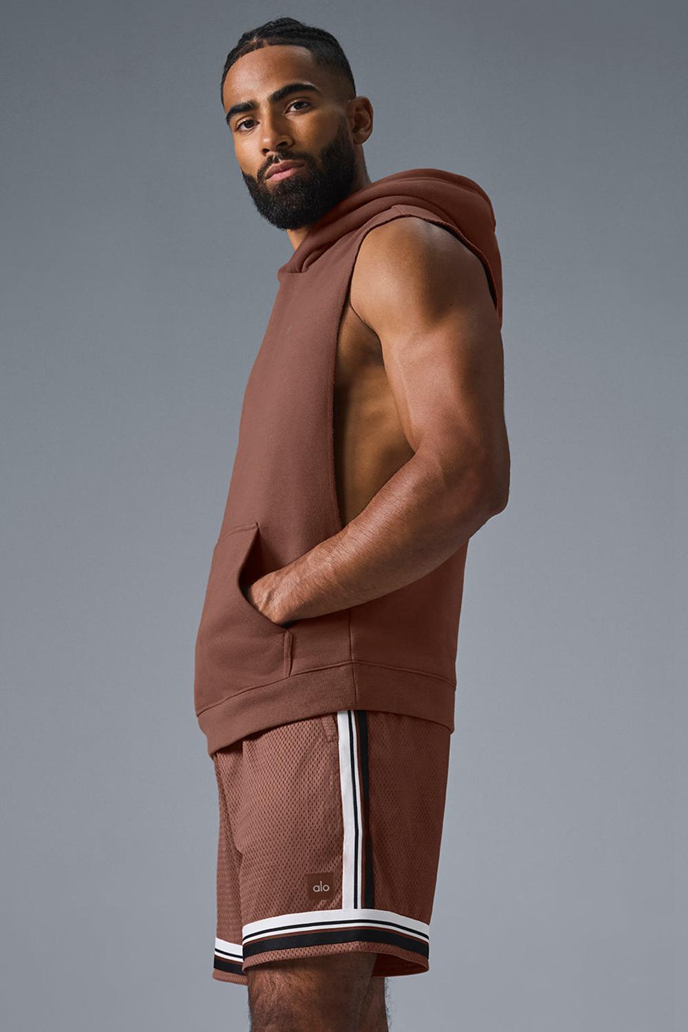 Chestnut Men Alo Yoga Renown Sleeveless Hoodie | Australia  96087-KFEM