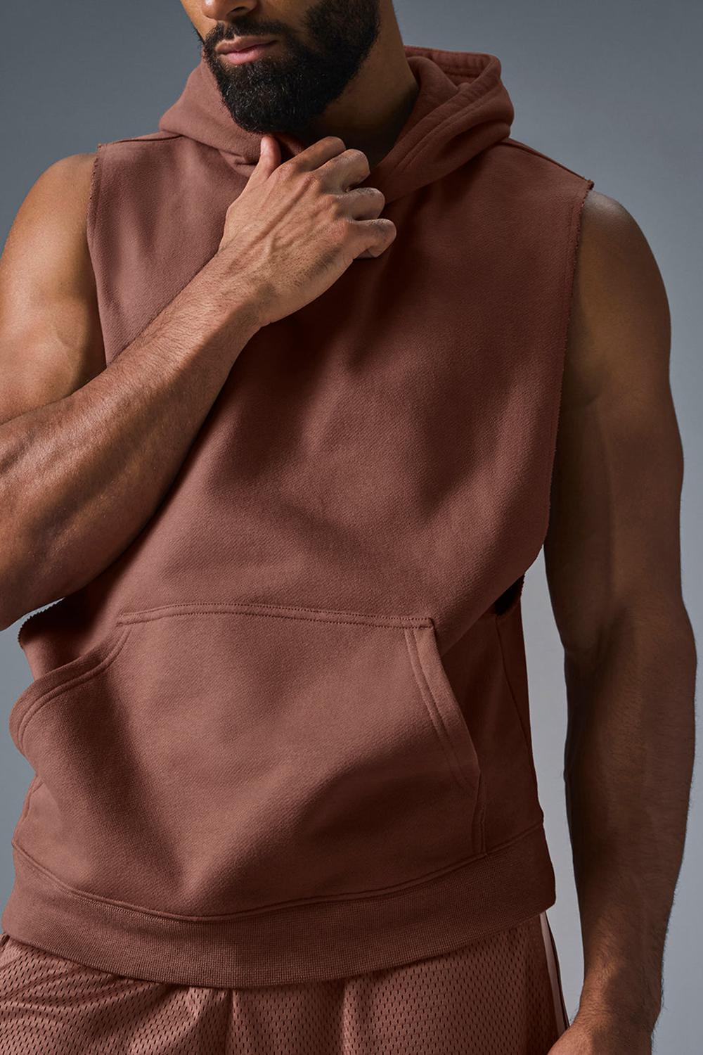 Chestnut Men Alo Yoga Renown Sleeveless Hoodie | Australia  96087-KFEM
