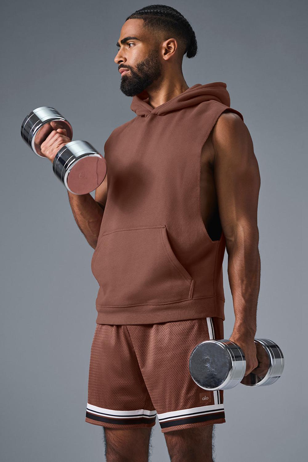 Chestnut Men Alo Yoga Renown Sleeveless Hoodie | Australia  96087-KFEM