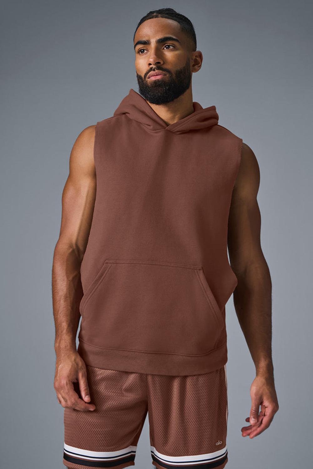 Chestnut Men Alo Yoga Renown Sleeveless Hoodie | Australia  96087-KFEM