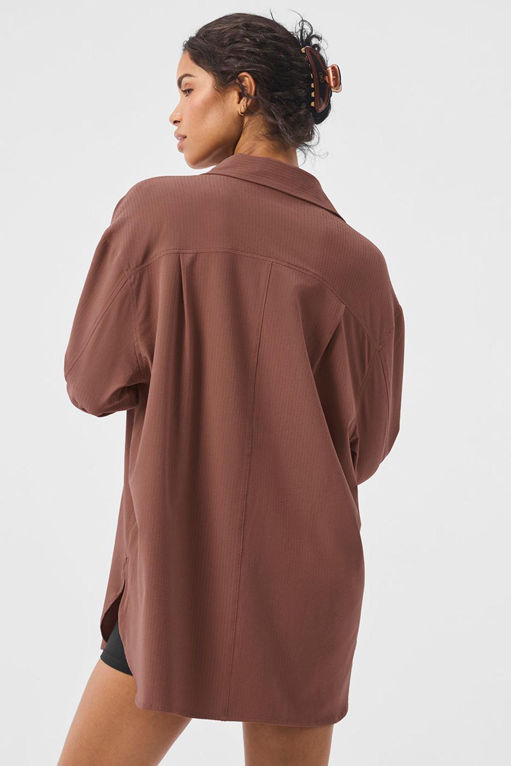 Chestnut Women Alo Yoga Dreamscape Button Down Long Sleeve | Australia  10862-TLDU